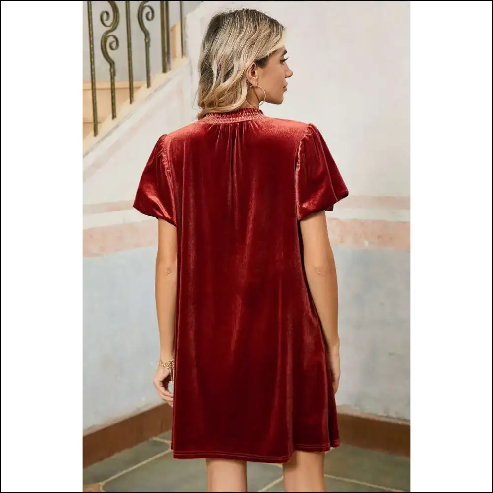 Cinnamon Velvet Puff Sleeve: Dress so Good It’s Criminal 😈 - Short Dresses on Sale Worldwide Shipping