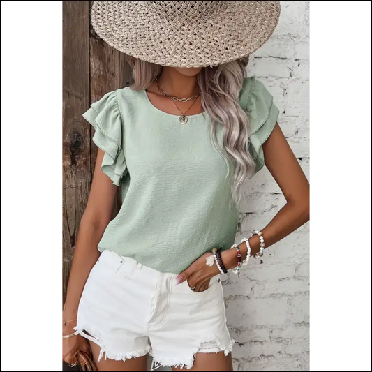 Clearly Aqua Ruffle Sleeve: my New Bff (blouse Friend Forever) 💙 - Aruba Blue / s - Blouses on Sale Worldwide Shipping