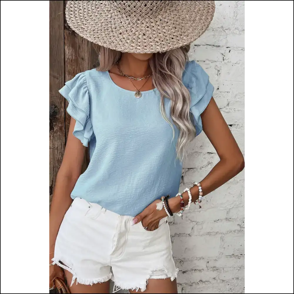 Clearly Aqua Ruffle Sleeve: my New Bff (blouse Friend Forever) 💙 - Mist Blue / s - Blouses on Sale Worldwide Shipping