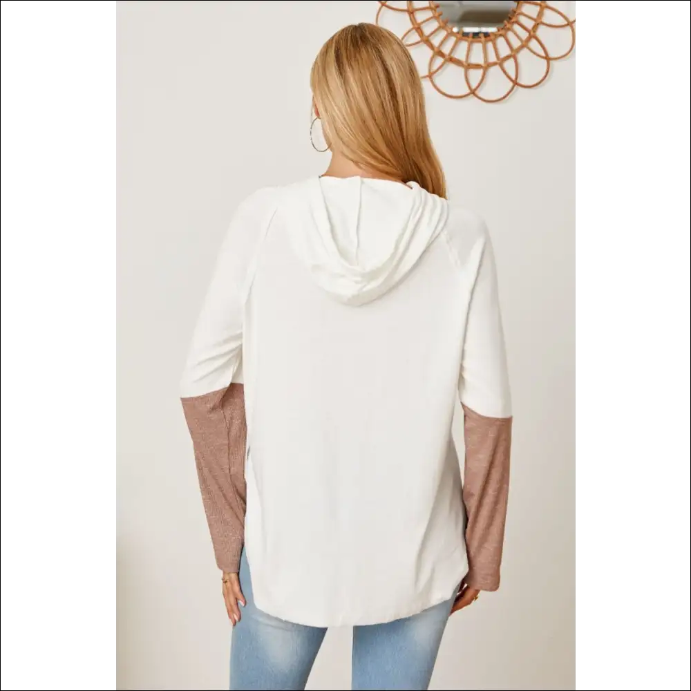 Color Block Drawstring Half Button Hoodie - Hoodies Sweatshirts & on Sale Worldwide Shipping