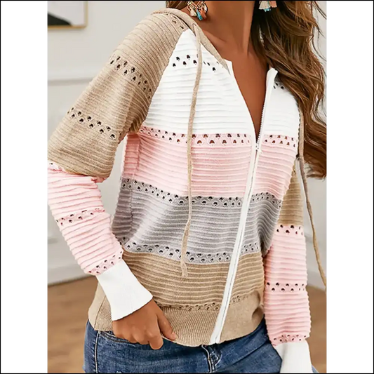 Color Block Drawstring Hooded Sweater - Cozy Chic - Blush Pink / Xl - Sweaters on Sale Worldwide Shipping