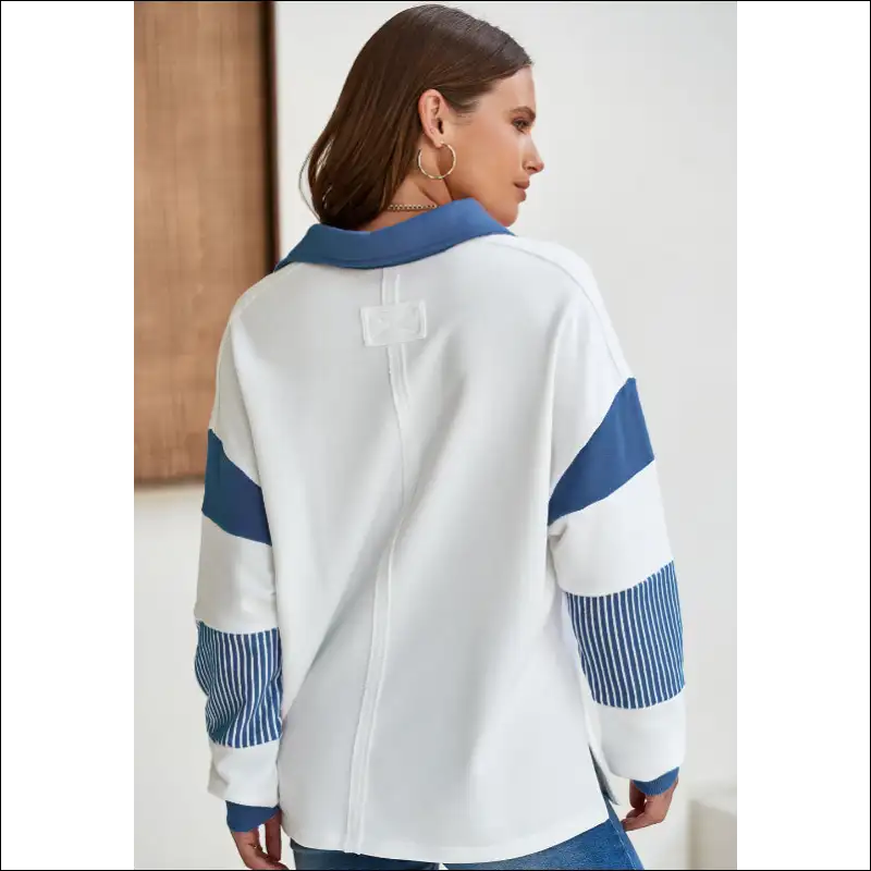 Color Block Johnny Collar Long Sleeve Sweatshirt - Sweatshirts & Hoodies on Sale Worldwide Shipping
