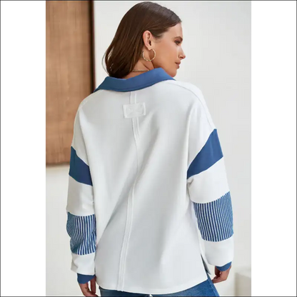 Color Block Johnny Collar Long Sleeve Sweatshirt - Sweatshirts & Hoodies on Sale Worldwide Shipping
