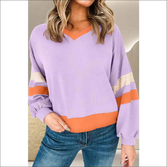 Chic Color Block Long Sleeve Sweatshirt - Lavender / Xl - Sweatshirts & Hoodies on Sale Worldwide Shipping