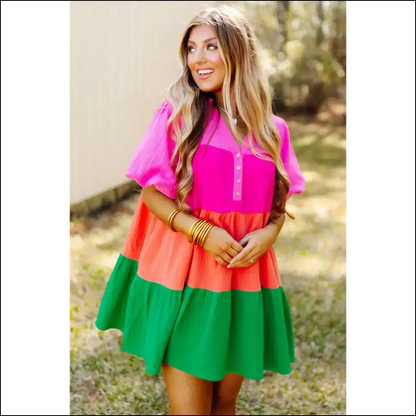Color Block Tiered Dress: Fashionably Clueless 🤪 Needful Things - Short Dresses on Sale Worldwide Shipping