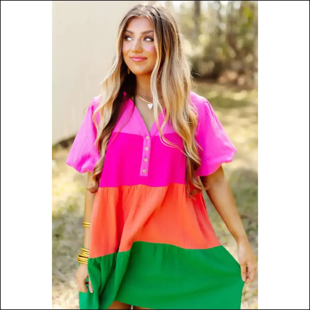 Color Block Tiered Dress: Fashionably Clueless 🤪 Needful Things - Short Dresses on Sale Worldwide Shipping