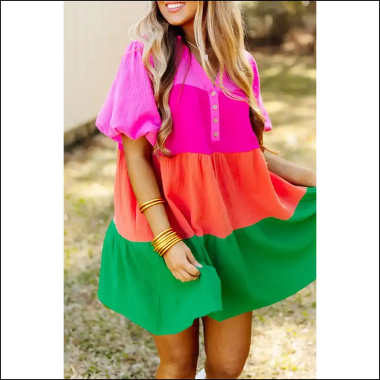 Color Block Tiered Dress: Fashionably Clueless 🤪 Needful Things - Multicolor / s - Short Dresses on Sale Worldwide Shipping