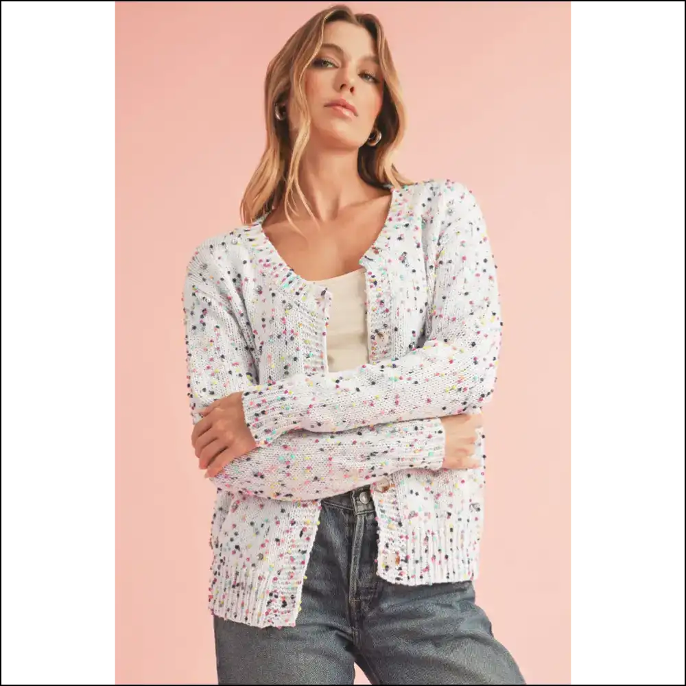 Confetti Knit Cardigan: Cozy Heart Thief from Needful Things! - Cardigans on Sale Worldwide Shipping