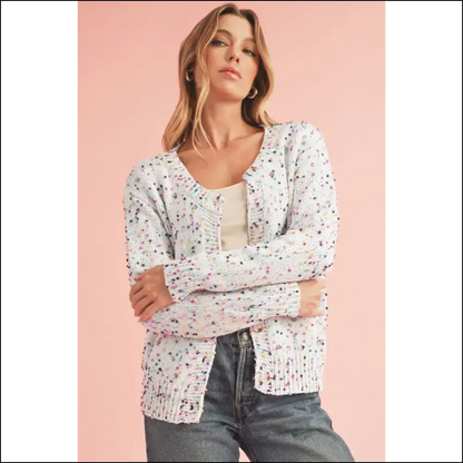 Confetti Knit Cardigan: Cozy Heart Thief from Needful Things! - Cardigans on Sale Worldwide Shipping