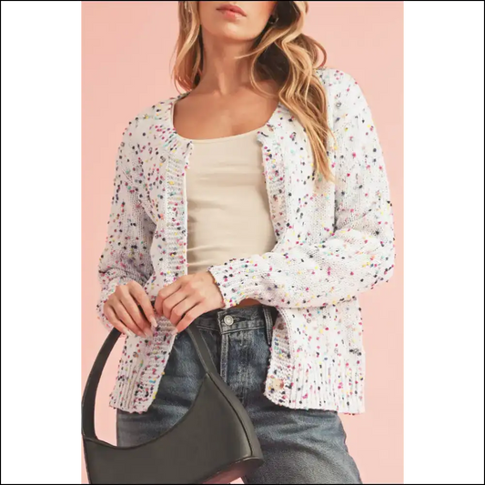 Confetti Knit Cardigan: Cozy Heart Thief from Needful Things! - White / s - Cardigans on Sale Worldwide Shipping