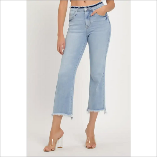 Conquer Life in High Rise Raw Edge Crop Jeans - Feel Like a Goddess! 👖✨ - Light Blue / 3xl - on Sale Worldwide Shipping