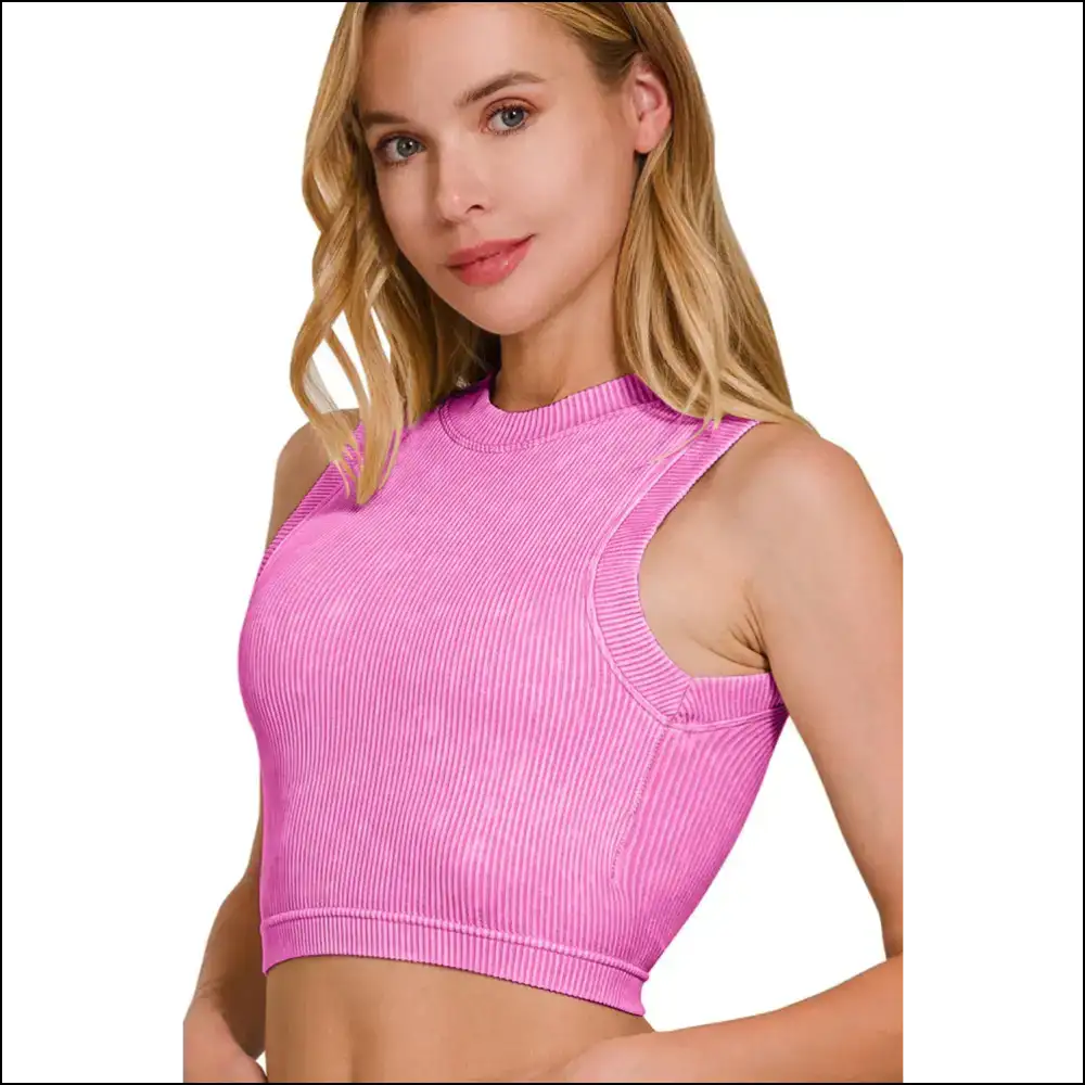 Conquer Workouts and Chill in Style with Zenana Washed Ribbed Crop Tank - Tops on Sale Worldwide Shipping