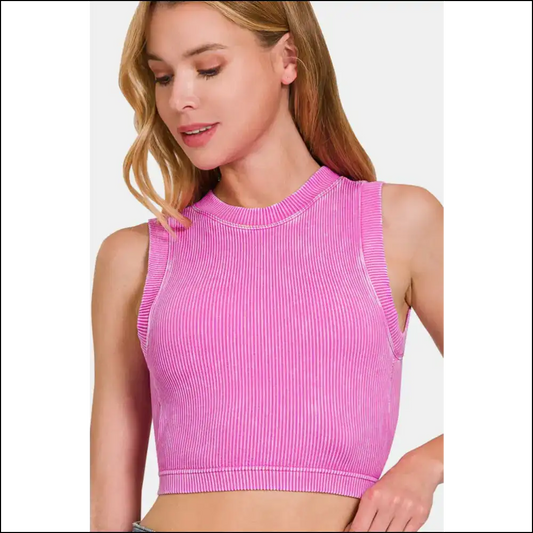 Conquer Workouts and Chill in Style with Zenana Washed Ribbed Crop Tank - Mauve / S/m - Tops on Sale Worldwide Shipping