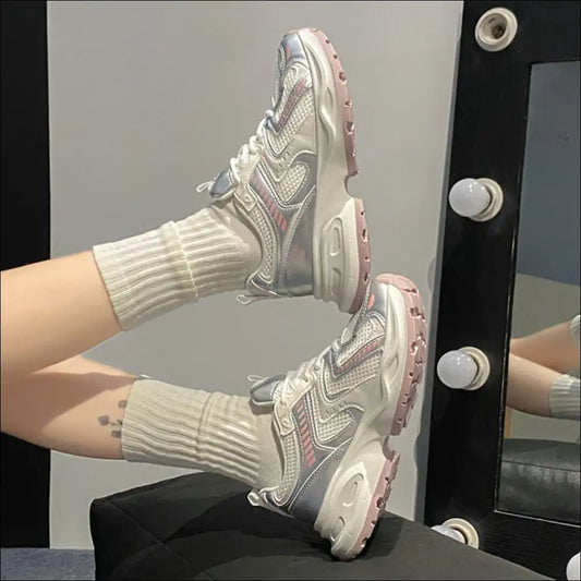 Contrast Mesh Platform Athletic - Pink / 35(us4) - Shoes on Sale Worldwide Shipping