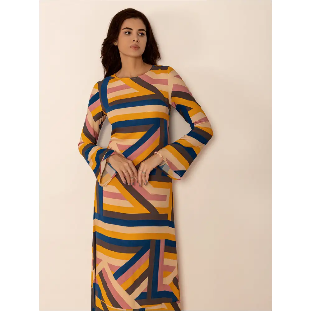 Chic Contrast Round Neck Flare Sleeve Midi Dress - Dresses on Sale Worldwide Shipping