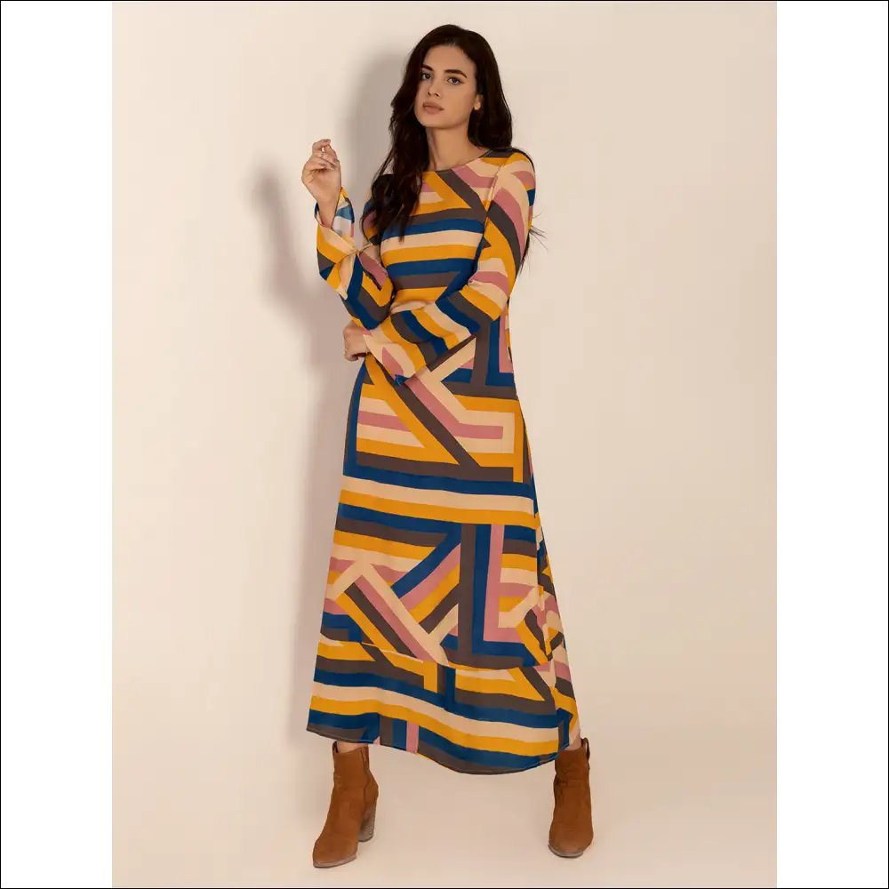 Chic Contrast Round Neck Flare Sleeve Midi Dress - Dresses on Sale Worldwide Shipping