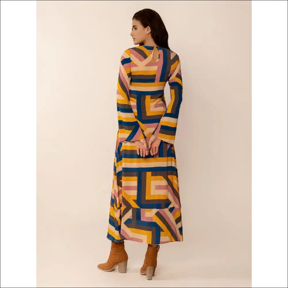 Chic Contrast Round Neck Flare Sleeve Midi Dress - Dresses on Sale Worldwide Shipping