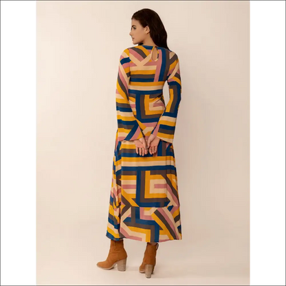 Chic Contrast Round Neck Flare Sleeve Midi Dress - Dresses on Sale Worldwide Shipping