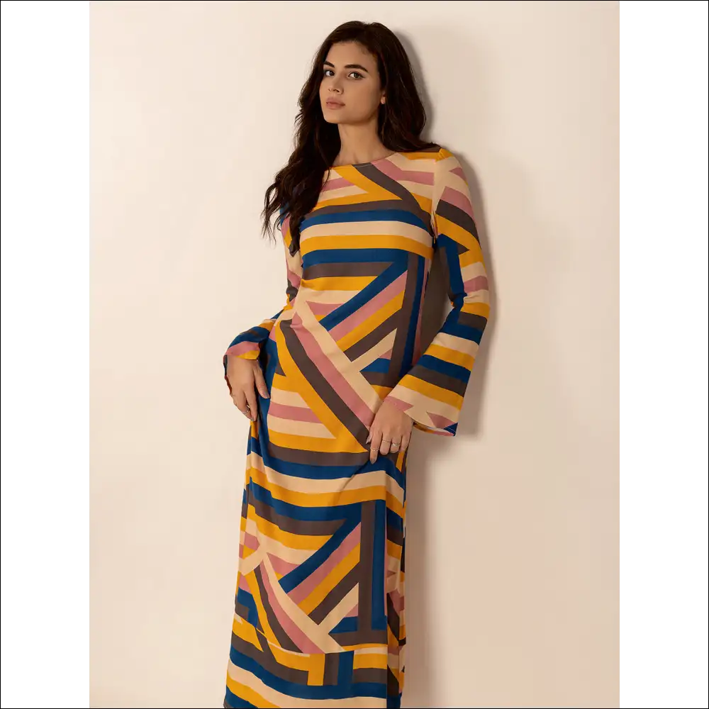 Chic Contrast Round Neck Flare Sleeve Midi Dress - Dresses on Sale Worldwide Shipping