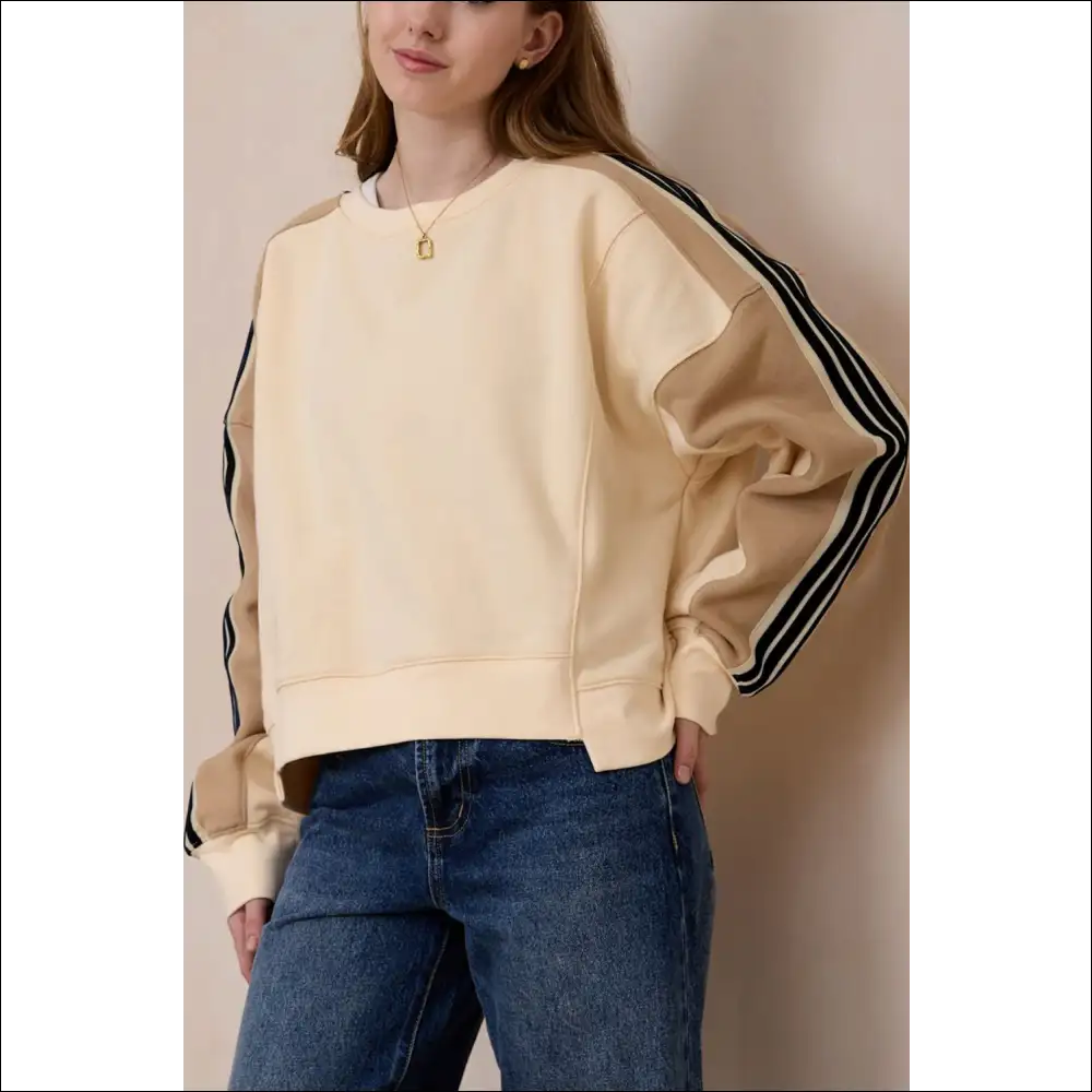 Chic Contrast Round Neck Long Sleeve Sweatshirt - Sweatshirts & Hoodies on Sale Worldwide Shipping