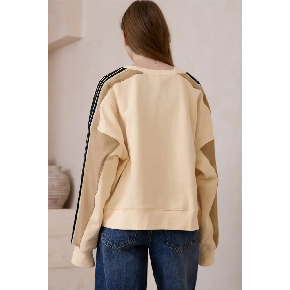 Chic Contrast Round Neck Long Sleeve Sweatshirt - Sweatshirts & Hoodies on Sale Worldwide Shipping