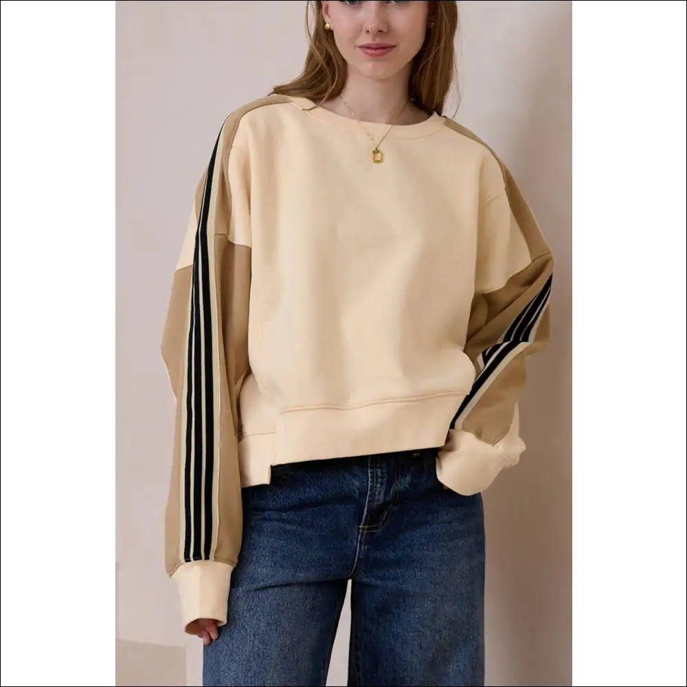 Chic Contrast Round Neck Long Sleeve Sweatshirt - Sweatshirts & Hoodies on Sale Worldwide Shipping