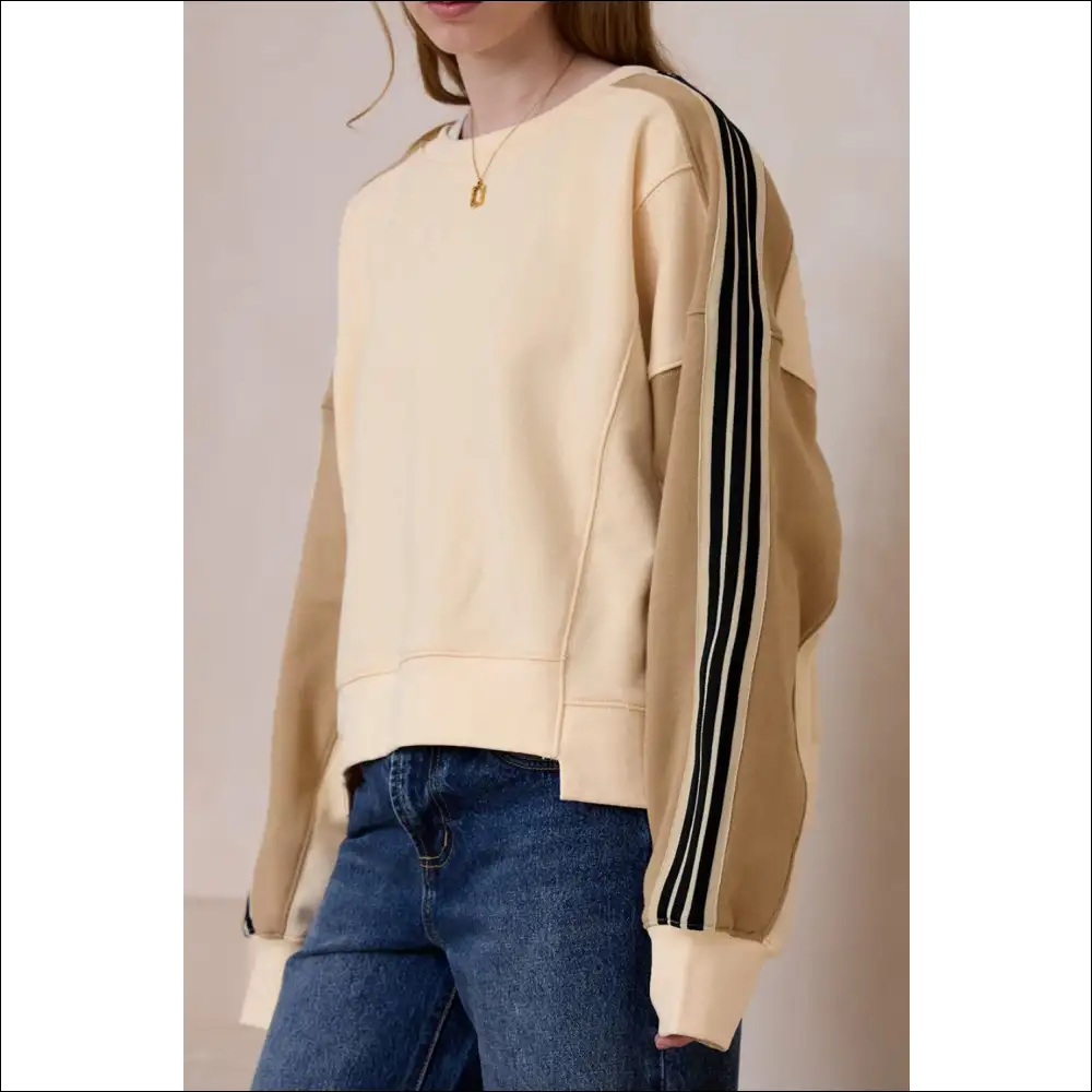 Chic Contrast Round Neck Long Sleeve Sweatshirt - Sweatshirts & Hoodies on Sale Worldwide Shipping