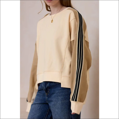 Chic Contrast Round Neck Long Sleeve Sweatshirt - Sweatshirts & Hoodies on Sale Worldwide Shipping