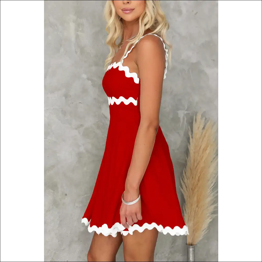 Chic Contrast Trim Square Neck Mini Dress - Dresses on Sale Worldwide Shipping