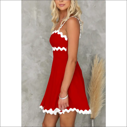 Chic Contrast Trim Square Neck Mini Dress - Dresses on Sale Worldwide Shipping
