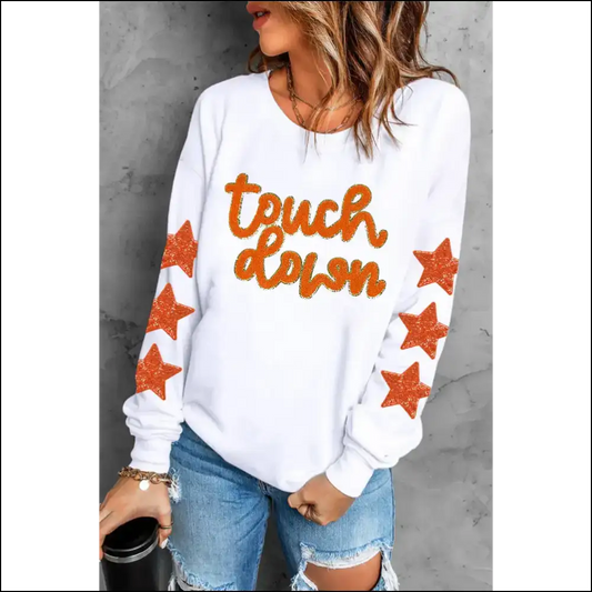 Cosmic Lounging: Unleash your Inner Fashionista with our Starry Letter Long Sleeve! 🌌✨ - White / s - Sweatshirts & Hoodies on Sale