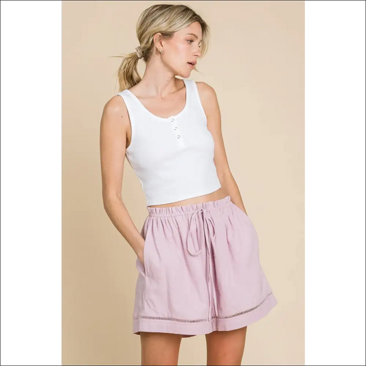 Cotton Bleu High Waist Drawstring Shorts - Mauve / s - on Sale Worldwide Shipping