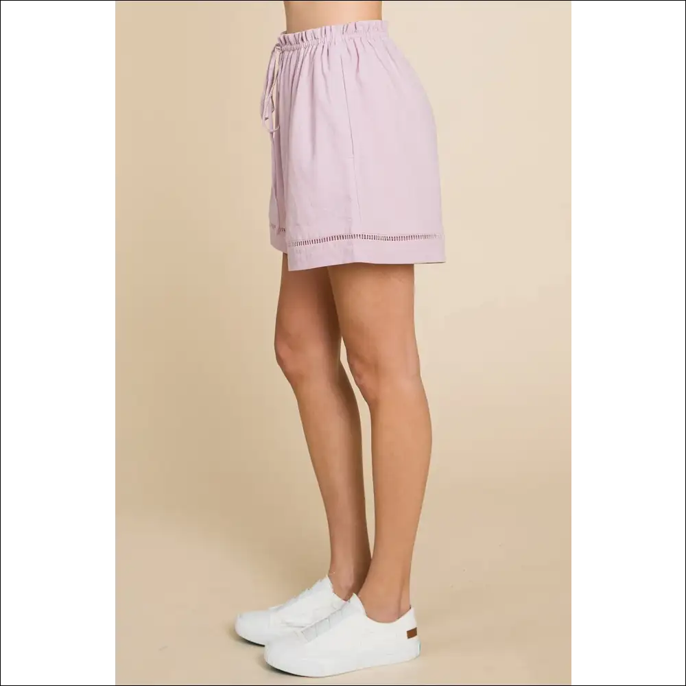 Cotton Bleu High Waist Drawstring Shorts - on Sale Worldwide Shipping