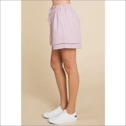 Cotton Bleu High Waist Drawstring Shorts - on Sale Worldwide Shipping