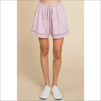 Cotton Bleu High Waist Drawstring Shorts - on Sale Worldwide Shipping