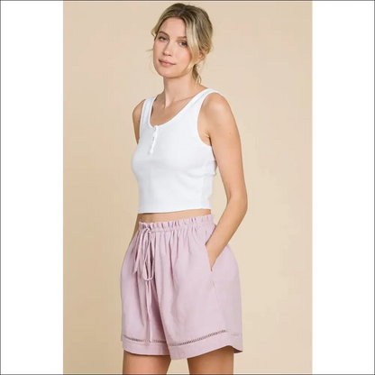 Cotton Bleu High Waist Drawstring Shorts - on Sale Worldwide Shipping