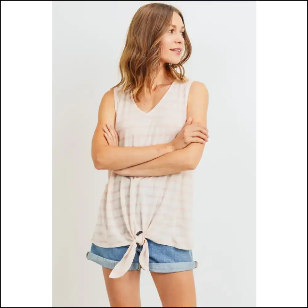 Cotton Bleu Sleeveless Front Tie Striped Top - White / s - Tank Tops on Sale Worldwide Shipping