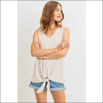 Cotton Bleu Sleeveless Front Tie Striped Top - White / s - Tank Tops on Sale Worldwide Shipping