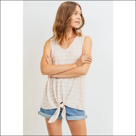Cotton Bleu Sleeveless Front Tie Striped Top - White / s - Tank Tops on Sale Worldwide Shipping