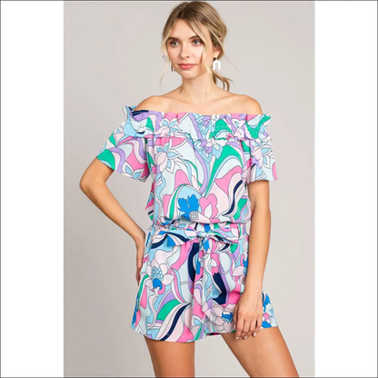 Cotton Bleu Tie Front Abstract Print Shorts - Blue / m - on Sale Worldwide Shipping