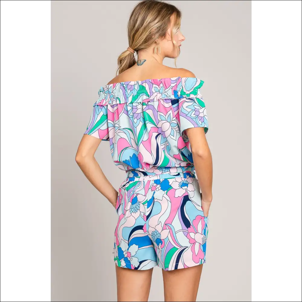 Cotton Bleu Tie Front Abstract Print Shorts - on Sale Worldwide Shipping