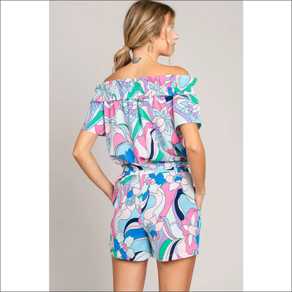 Cotton Bleu Tie Front Abstract Print Shorts - on Sale Worldwide Shipping
