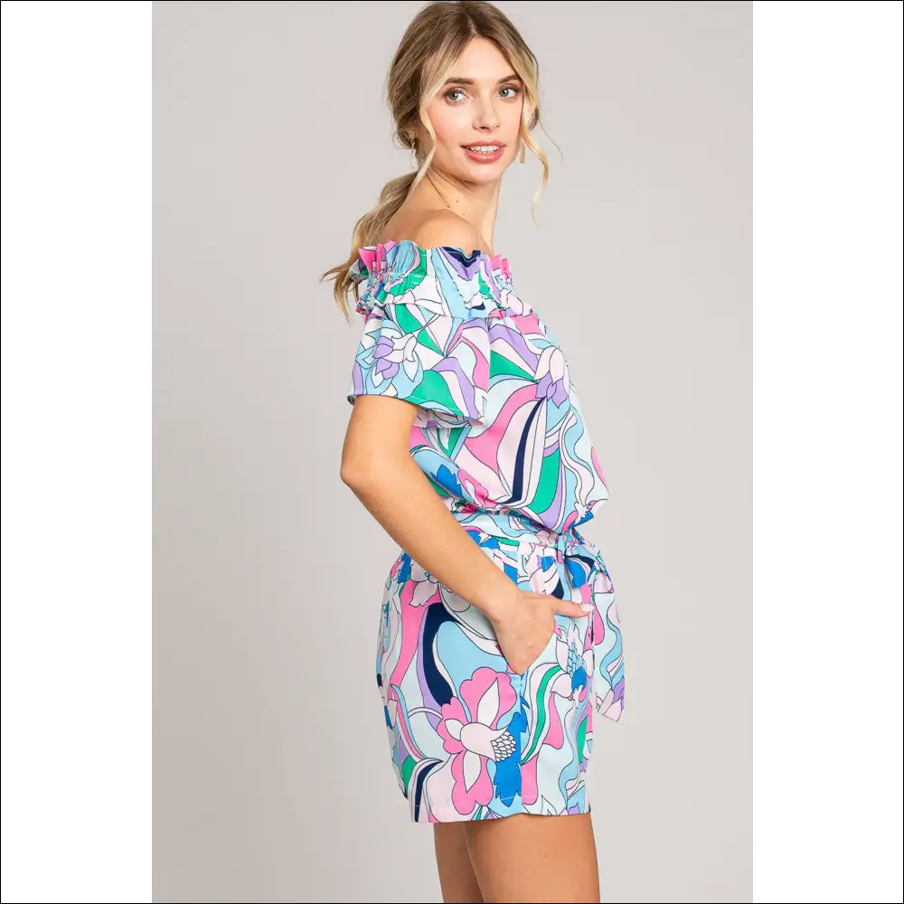 Cotton Bleu Tie Front Abstract Print Shorts - on Sale Worldwide Shipping
