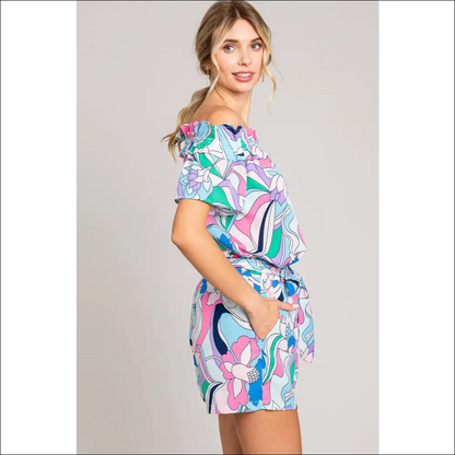 Cotton Bleu Tie Front Abstract Print Shorts - on Sale Worldwide Shipping
