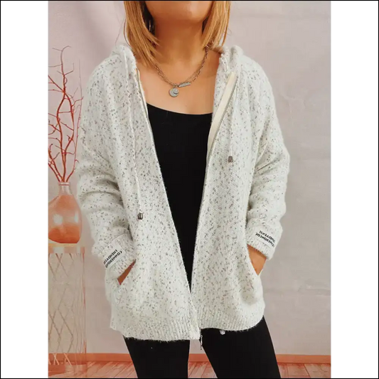 Cozy Chic Zip Up Hooded Sweater - White / l - Sweatshirts & Hoodies on Sale Worldwide Shipping