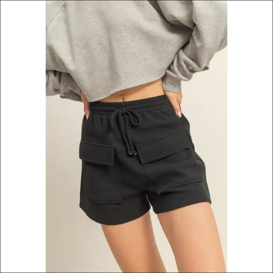 Cozy Drawstring Waffle Knit Front Pocket Shorts - Black / s - on Sale Worldwide Shipping