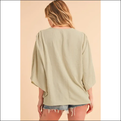 Crinkled v Neck Ruffled Sleeve Blouse: Goddess Mode Activated 😇 - Blouses on Sale Worldwide Shipping