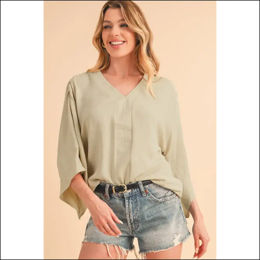 Crinkled v Neck Ruffled Sleeve Blouse: Goddess Mode Activated 😇 - Parchment / s - Blouses on Sale Worldwide Shipping