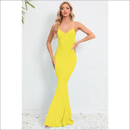 Crisscross Spaghetti Strap Fishtail Dress - Yellow / Xl - Dresses on Sale Worldwide Shipping