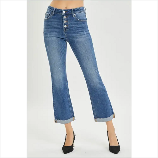Cropped Bootcut Jeans: Confidence with a Button Fly Twist – Style Beware! 😎👖 - Dark / 5(27) - Jeans on Sale Worldwide Shipping